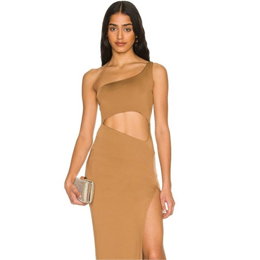 Superdown Erla Cutout Maxi Dress in Brown One Shoulder Size Medium NWT
